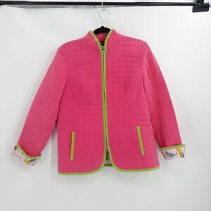 Vtg 80's Harve Benard Jacket Quilted Barbie Pink Whimsical Cuff Half Sleeve Sz M